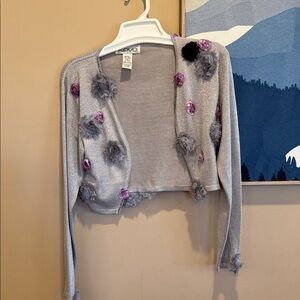 Silver Cropped Floral Appliqué cardigan  unique  and stylish  grey sparkly